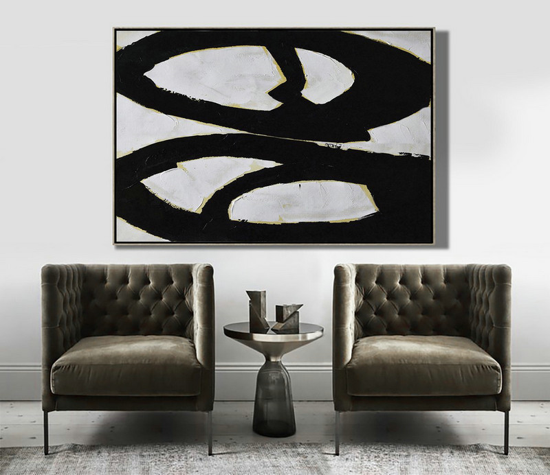 Oversized Custom Canvas Art,Horizontal Palette Knife Minimal Canvas Art Painting Black White Beige - Abstract Art On Canvas, Modern Art